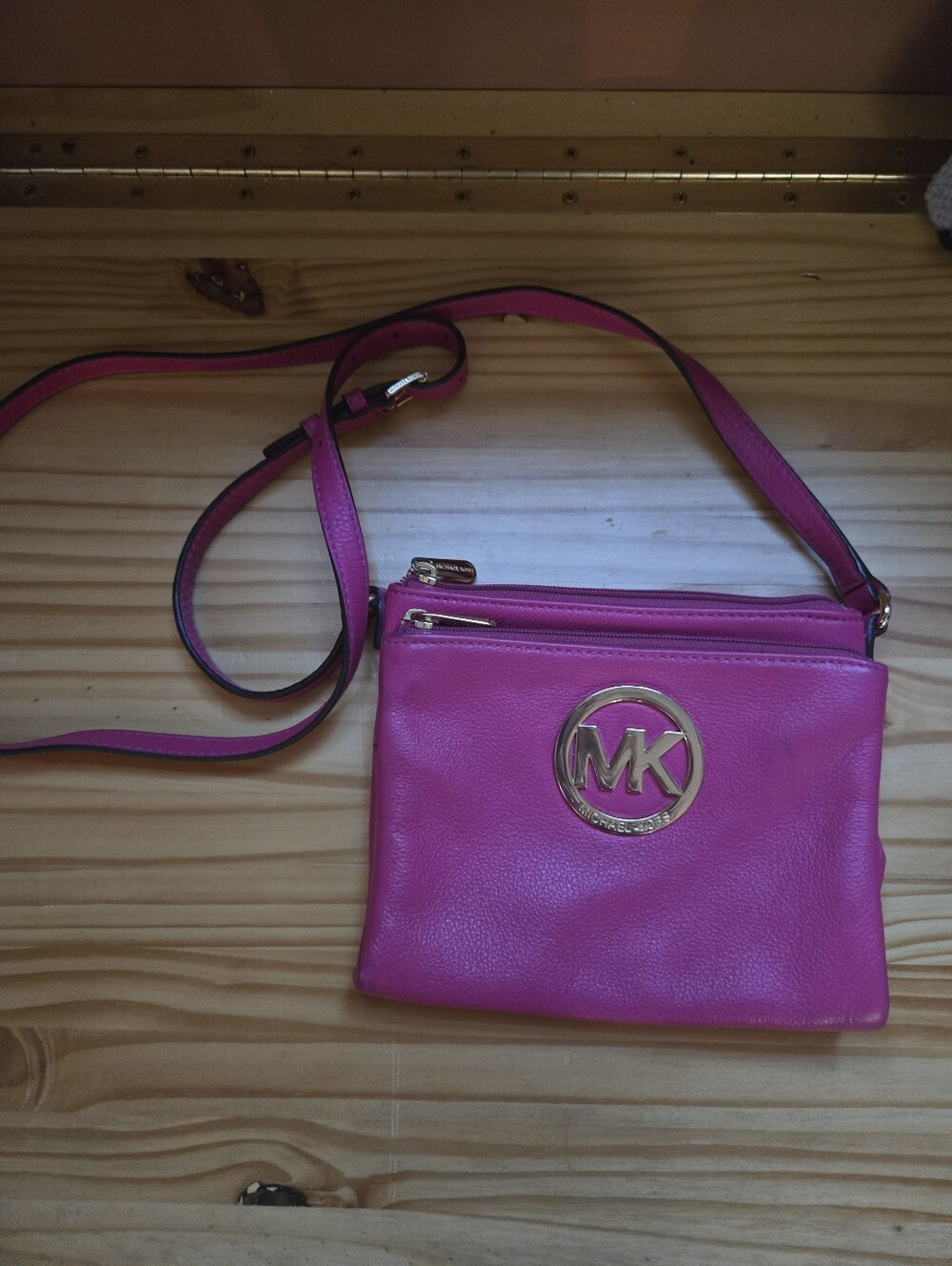 Michael Kors Hot Pink Leather Crossbody Bag with Gold Logo